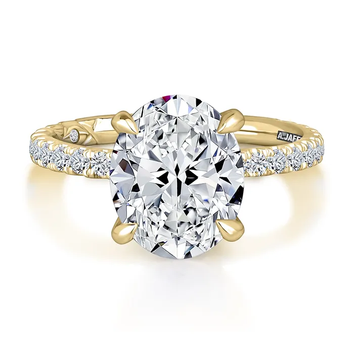 A Jaffe Rings AJaffe 14K Yellow Gold Diamond Semimount Ring Oval Head with Hidden Halo