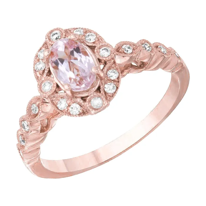 GB Rings Pink Kunzite And Bezel Natural Earth Mined Diamonds Ring 1330 Carats Rose Gold 14K