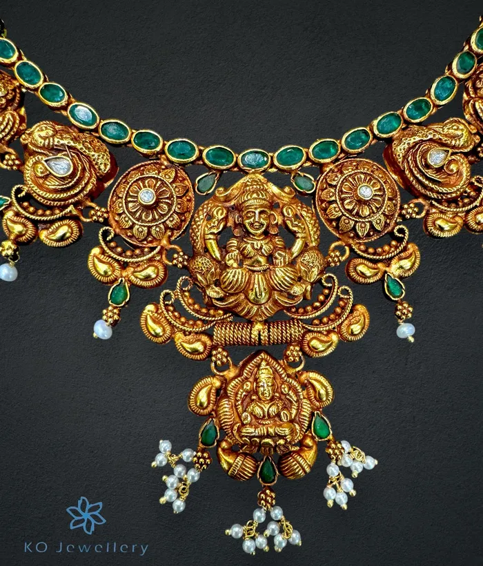 Temple Necklaces The Abhaya Silver Lakshmi Necklace