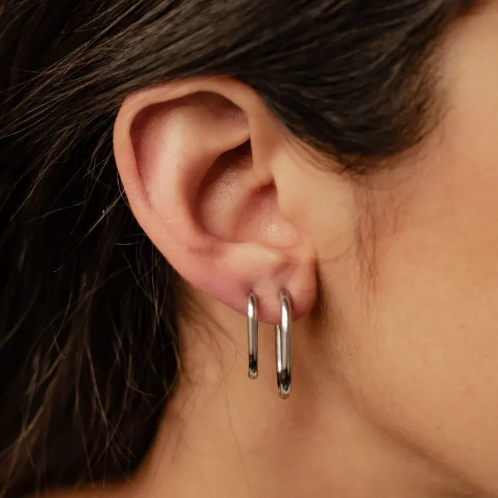 Thin Oval Hoop Earring Set Stainless Steel Hey Happiness Earrings