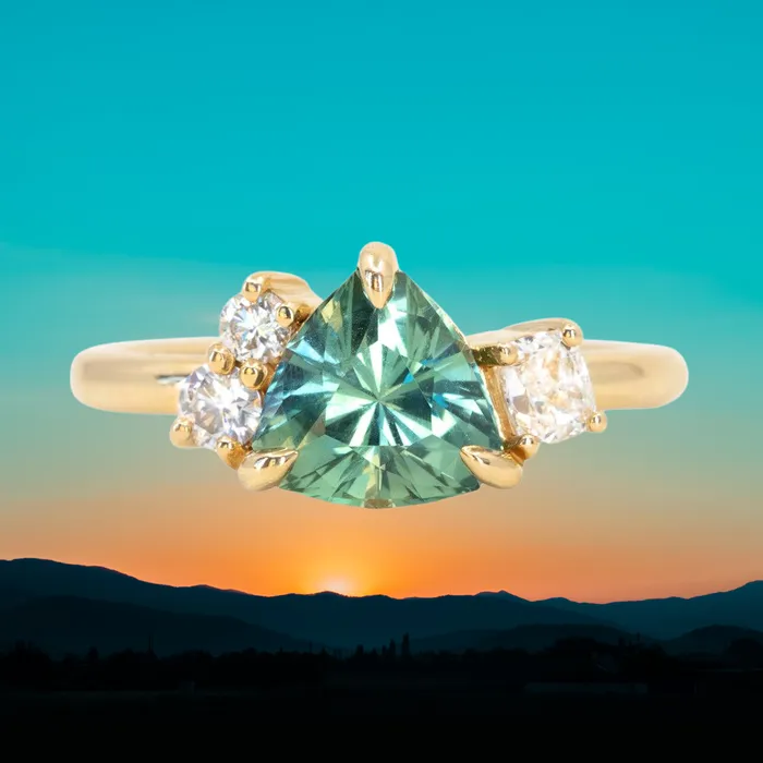 192ct Trillion Montana Sapphire and Natural Diamond Mountainscape Ring in 18k Yellow Gold CALEB QUASHEN Rings