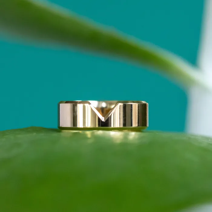 Anueva Jewelry Rings Inlet Wedding Band Flat Stackable 6mm Wedding Band in Recycled Gold