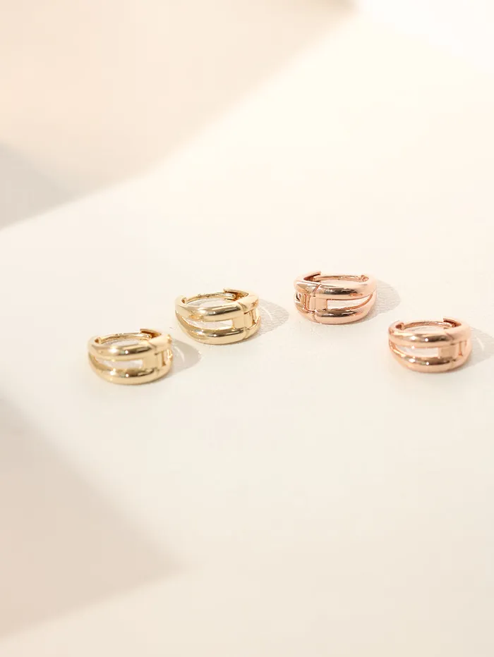 Earrings MinimalBijoux 14K 18K Gold Two Lines Oval Shape Cartilage Hoop Earring
