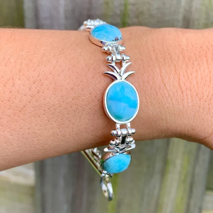 Blue Larimar 925 Sterling Silver Natural Gemstone Adjustable Bracelet Magic Crystals Bracelets