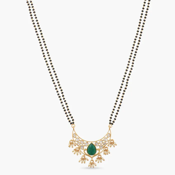 Necklaces SILVER Carved Green Moissanite Silver Mangalsutra Necklace