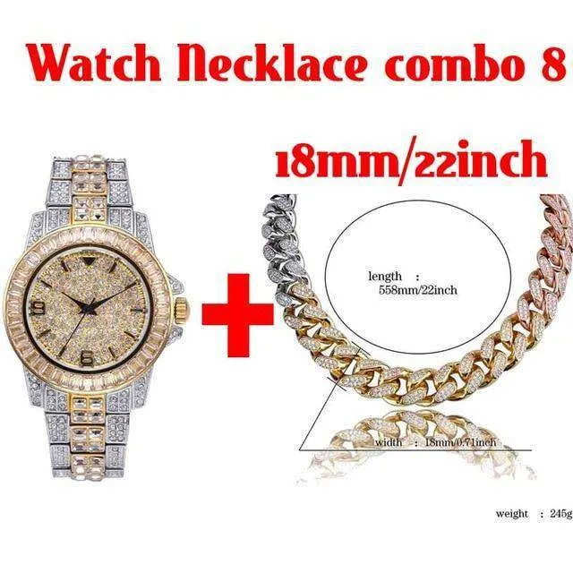 18k Gold Plated Swag and Surf Watch and Chain Combo Hip Hop Fresh Jewelry PreStyled Sets
