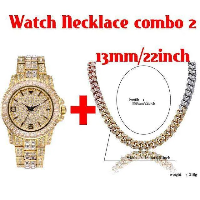18k Gold Plated Swag and Surf Watch and Chain Combo Hip Hop Fresh Jewelry PreStyled Sets