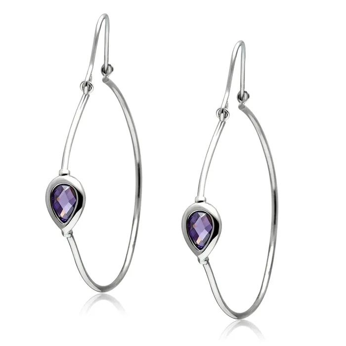 3W099 Rhodium Brass Earrings with AAA Grade CZ in Amethyst Alamode Earrings