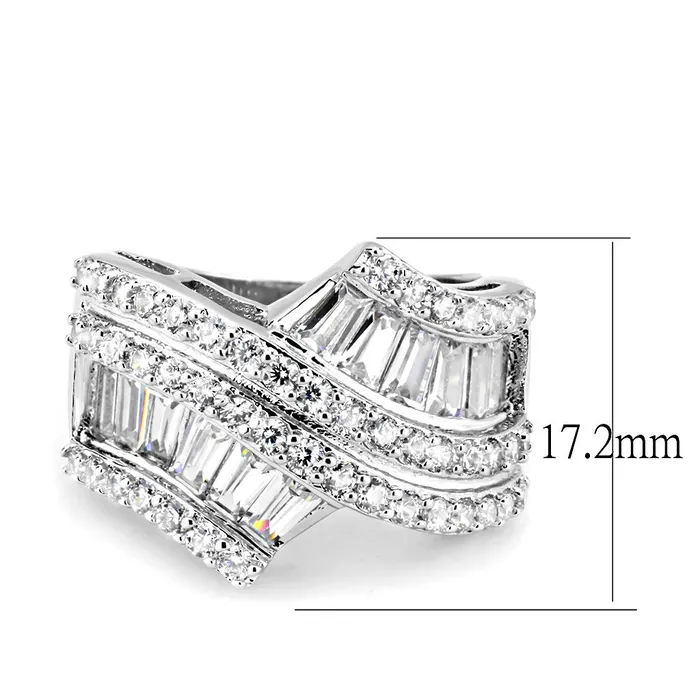 3W1501 Rhodium Brass Ring with AAA Grade CZ in Clear Alamode Rings