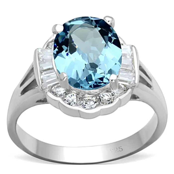 Alamode LOS658 Silver 925 Sterling Silver Ring with Synthetic Spinel in Sea Blue Rings