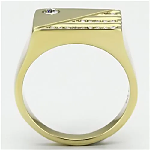 Alamode Rings TK731 IP GoldIon Plating Stainless Steel Ring with Top Grade Crystal in Clear