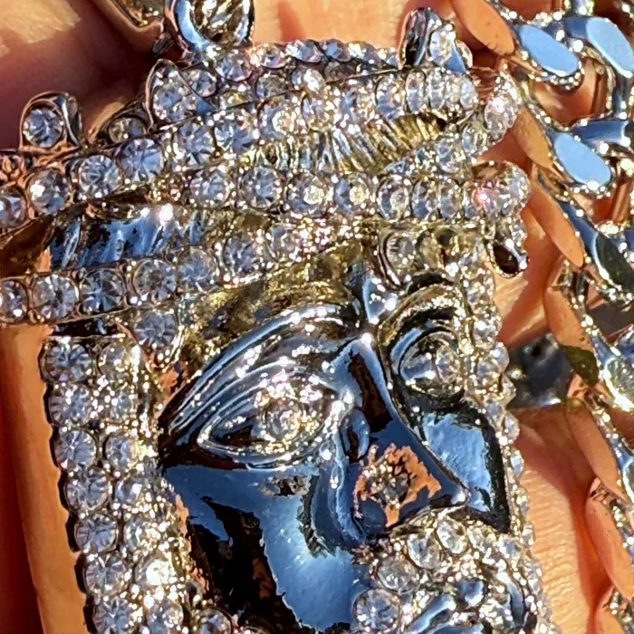 Bling Cartel Admin Necklaces Thorn Jesus Face Iced Pendant Silver Tone Cuban Link Necklace Chain 30