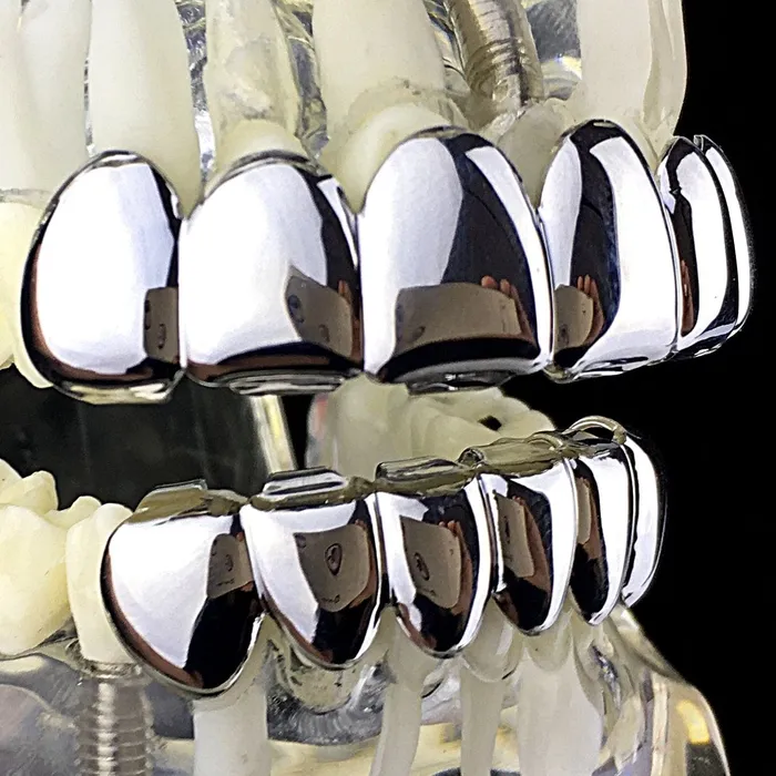 Bling Cartel Admin Rings DeeperCut Silver Tone Teeth Grillz Set