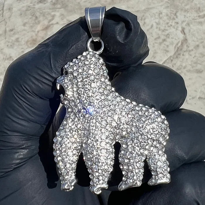 Bling Cartel Necklaces 316L Stainless Steel Gorilla Emoji Pendant Iced CZ Blinged Out Ape
