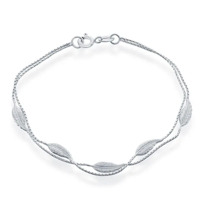 Bracelets Classic Classic Womens Bracelet Sterling Silver Double Strand with Leaves S4924