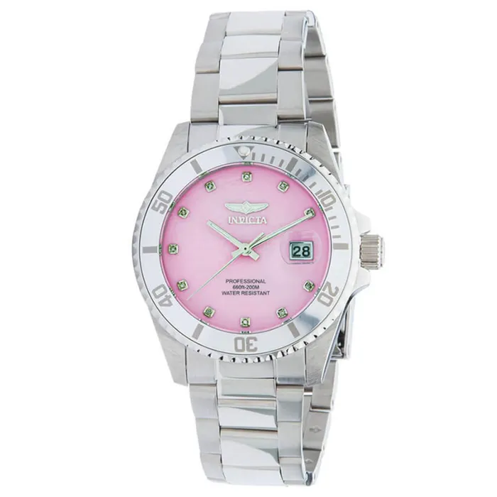 Bracelets Invicta Womens Quartz Watch Angel Pink MOP Dial Silver Bracelet Diamond 30940 Invicta