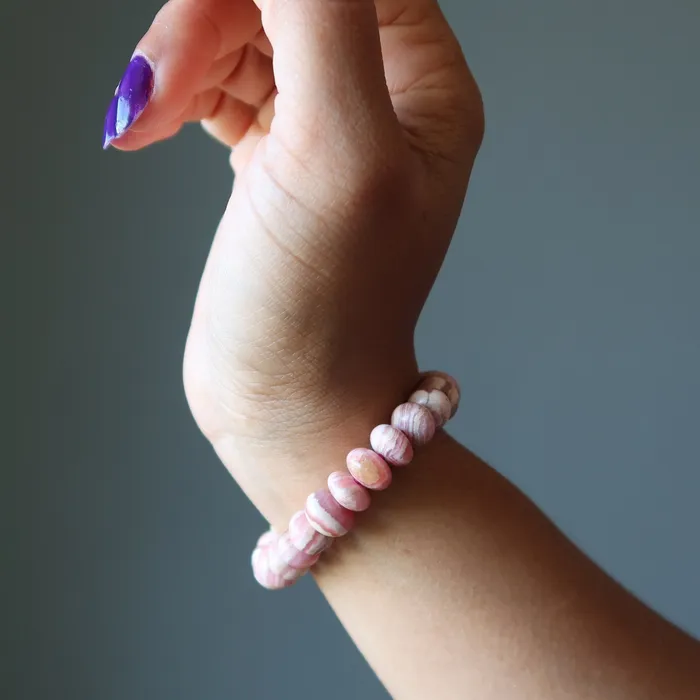 Bracelets Satin Crystals Rhodochrosite Bracelet Pink Love Rondelle Beads