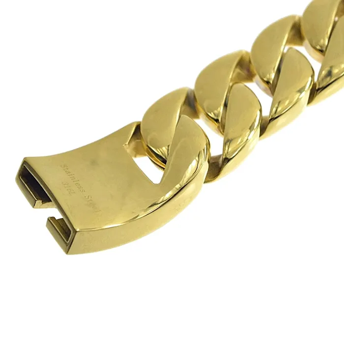 Bracelets Vivi Mens Huge Bracelet 316L Stainless Steel Cuban Gold Finish 85 x 30MM Bracelets Vivi Mens Huge Bracelet 316L Stainless Steel Cuban Gold Finish 85 x 30MM