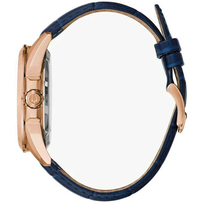 Bulova Bulova Mens Watch Sutton Rose Gold Tone Case Blue Skeleton Dial Strap 97A161 Rings Bulova Bulova Mens Watch Sutton Rose Gold Tone Case Blue Skeleton Dial Strap 97A161 Rings