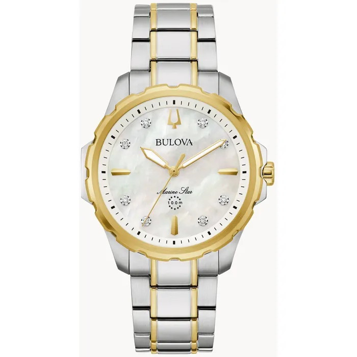 Bulova Womens Watch Marine Star Diamond White MOP Dial Two Tone Bracelet 98P227 Bulova Bracelets