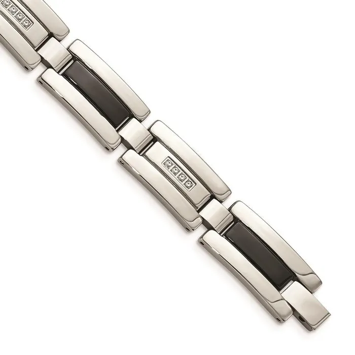 Chisel Bracelets Stainless Steel Polished Black IPplated 14ct tw Diamond Bracelet