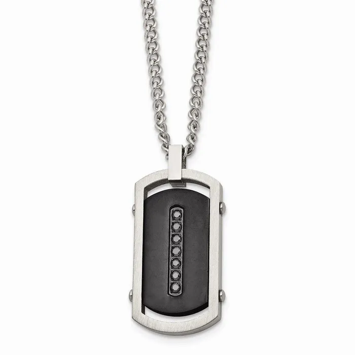 Chisel Necklaces Stainless Steel BrushedPolished Black IP Center Black CZ Tag Necklace Chisel Necklaces Stainless Steel BrushedPolished Black IP Center Black CZ Tag Necklace