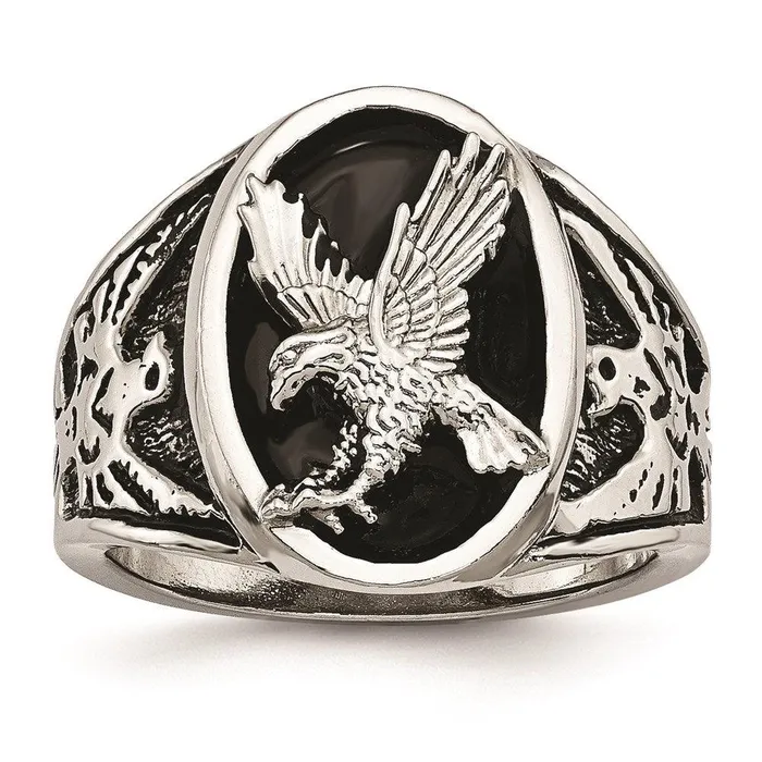 Chisel Rings Stainless Steel Polished Enameled Eagle Ring