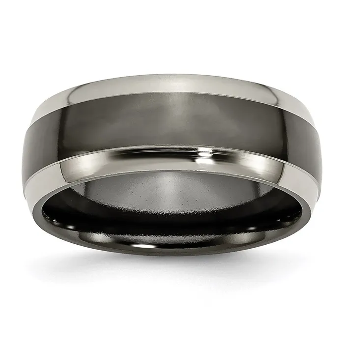 Chisel Rings Titanium Black Ti Two Toned Edge 8mm Polished Band TB285 Chisel Rings Titanium Black Ti Two Toned Edge 8mm Polished Band TB285