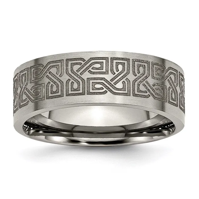 Chisel Rings Titanium Flat 8mm Laser Design Brushed Band TB33E
