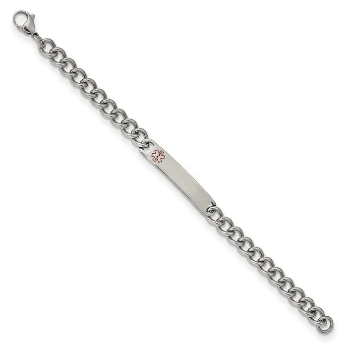 Chisel Stainless Steel Polished with Red Enamel 8in Medical ID Bracelet Bracelets Chisel Stainless Steel Polished with Red Enamel 8in Medical ID Bracelet Bracelets