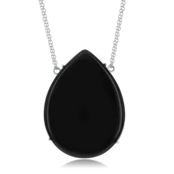 Classic Necklaces Sterling Silver Large Teardrop Black Onyx Necklace