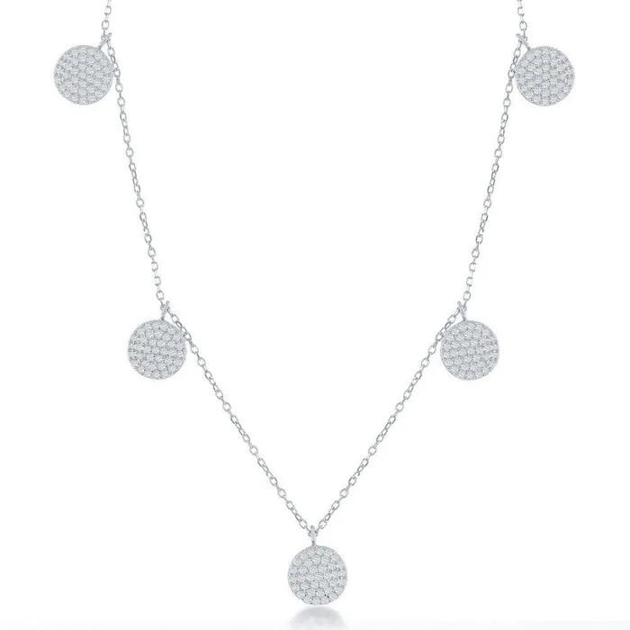 Classic Necklaces Sterling Silver Multi CZ Disc Necklace