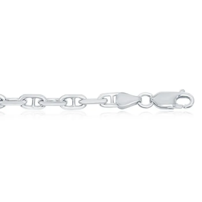 Classic Sterling Silver Rhodium Plated 46mm Anchor Marina Chain 22 Rings