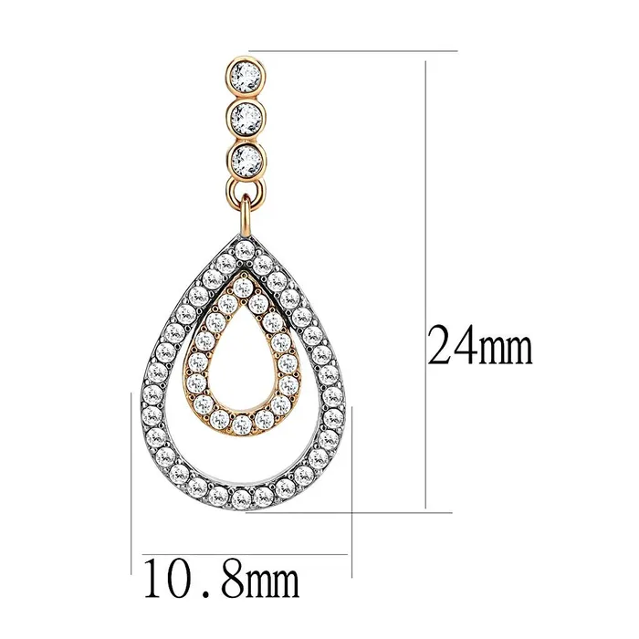 DA227 TwoTone IP Rose Gold Stainless Steel Earrings with AAA Grade CZ in Clear Alamode Earrings
