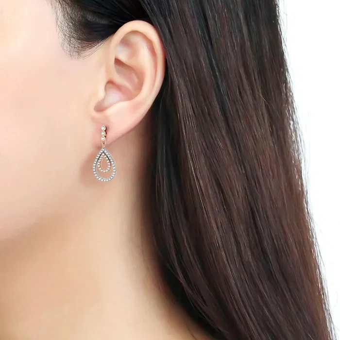 DA227 TwoTone IP Rose Gold Stainless Steel Earrings with AAA Grade CZ in Clear Alamode Earrings