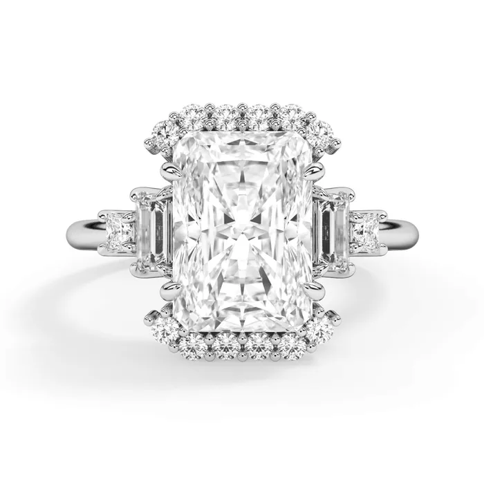 deBebians Rings Five Stone Engagement Ring with Partial Halo