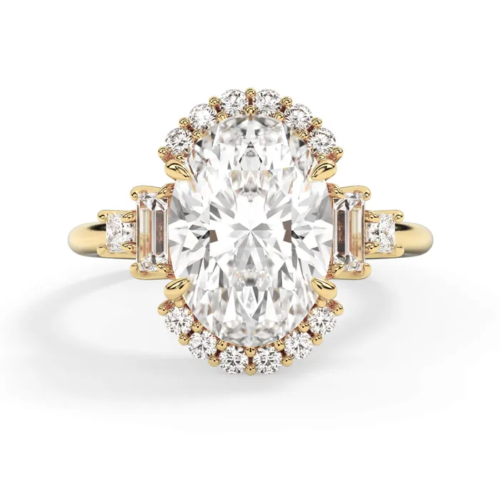 deBebians Rings Five Stone Engagement Ring with Partial Halo