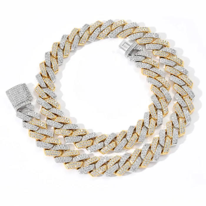 Diamond Gold 14MM SLink Diamond Prong Cuban Chain VVS Jewelry PreStyled Sets