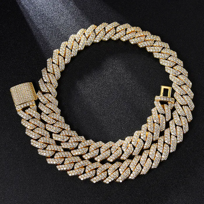 Diamond Gold 14MM SLink Diamond Prong Cuban Chain VVS Jewelry PreStyled Sets