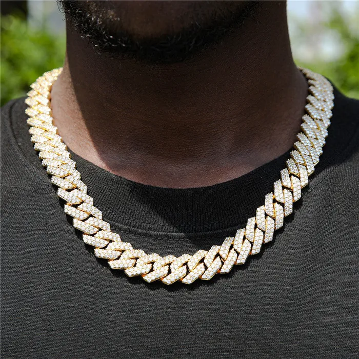 Diamond Gold 14MM SLink Diamond Prong Cuban Chain VVS Jewelry PreStyled Sets