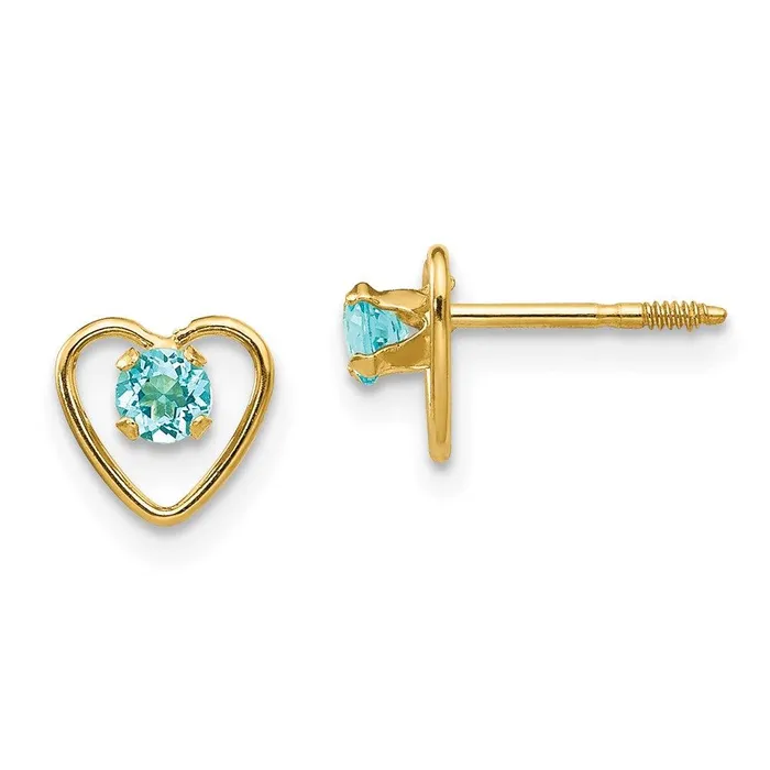 Earrings Jewelry Madi K Kids 14k 3mm Blue Zircon Birthstone Heart Earrings