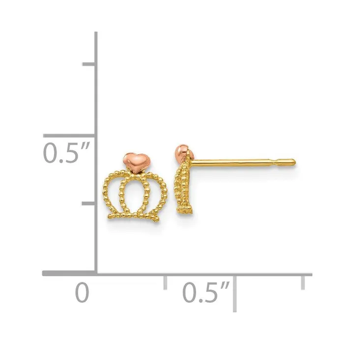 Earrings Jewelry Madi K Kids 14k Yellow Rose Gold Crown Post Earrings