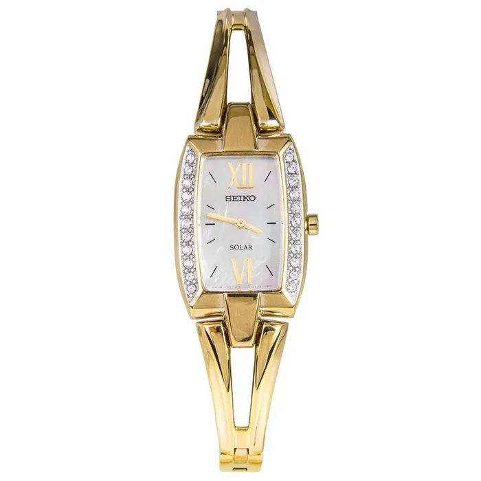 Earrings Seiko Seiko SUP086 Womens Tressia Solar Mother of Pearl Dial Gold Tone Steel Power Reserve Watch