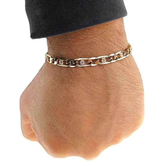 Gold Finish Figaro Link Iced Bracelet 8x 6MM Bling Cartel Admin Bracelets