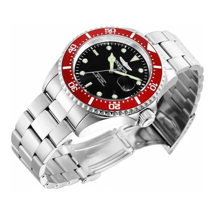 Invicta Bracelets Invicta 22020 Mens Pro Diver Red Accented Bezel Black Dial Steel Bracelet Dive Watch