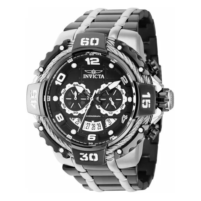 Invicta Bracelets Invicta Mens Watch Bolt Chrono Silver and Black Stainless Steel Bracelet 37654
