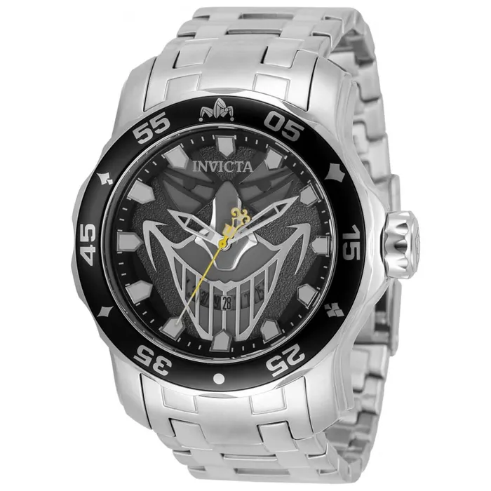 Invicta Mens Watch DC Comics Joker Rotating Bezel Silver Tone Bracelet 35615 Invicta Bracelets