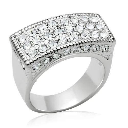 LO2103 Rhodium Brass Ring with Top Grade Crystal in Clear Alamode Rings