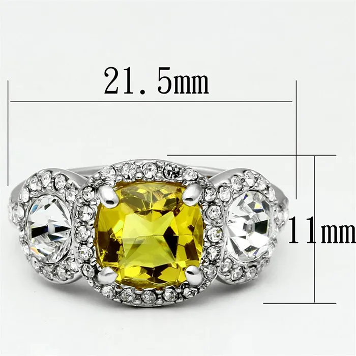 LO2517 Rhodium Brass Ring with Synthetic Synthetic Glass in Topaz Alamode Rings