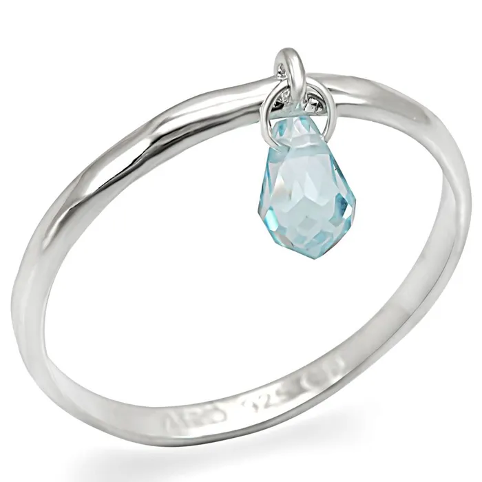 LOS268 Silver 925 Sterling Silver Ring with Genuine Stone in Sea Blue Alamode Rings